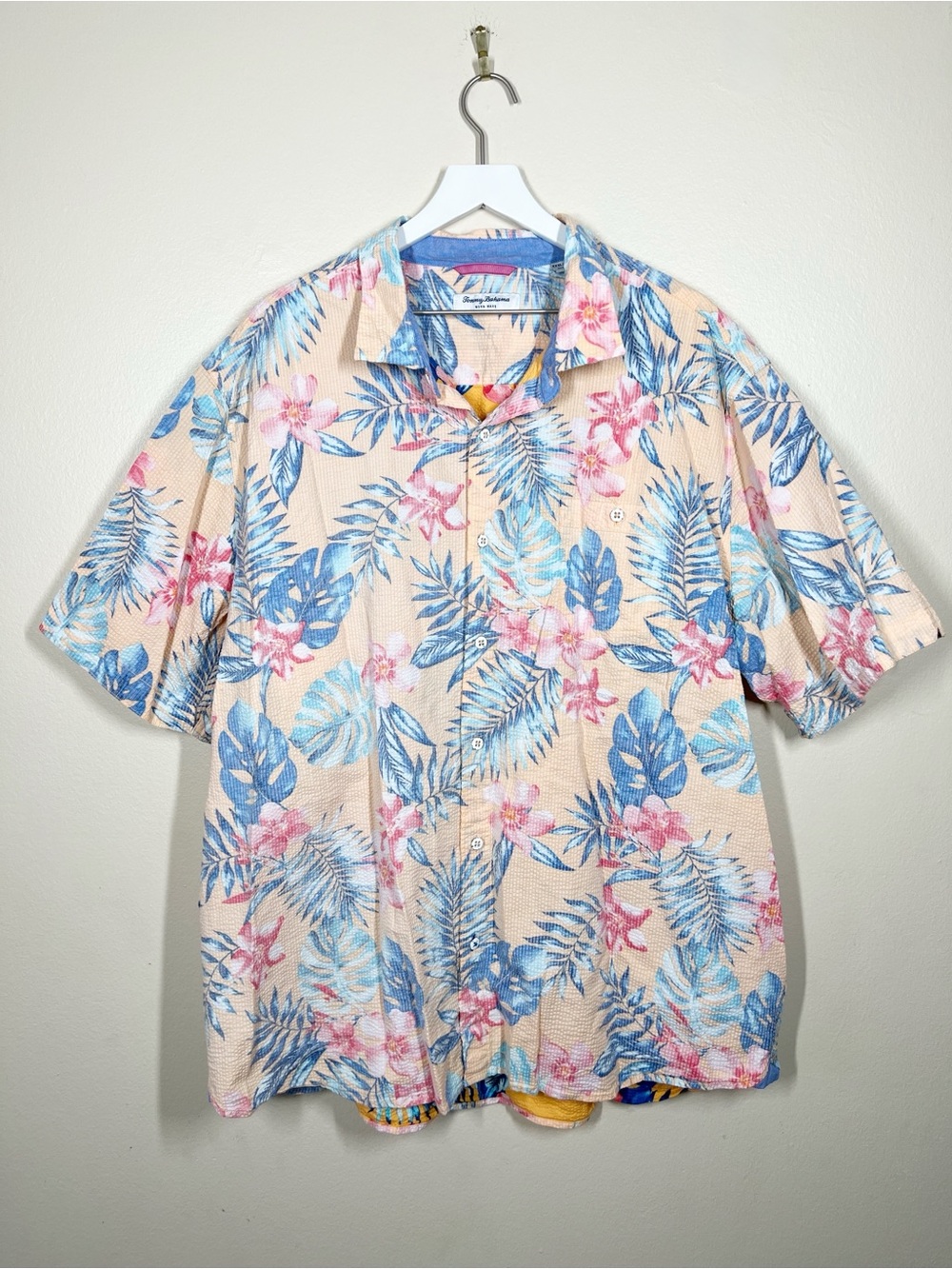 Tommy Bahama Nova Wave Orange Tropical Floral Palm Button-Down Shirt Textured